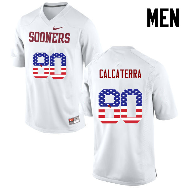 Men Oklahoma Sooners #80 Grant Calcaterra College Football USA Flag Fashion Jerseys-White - Click Image to Close